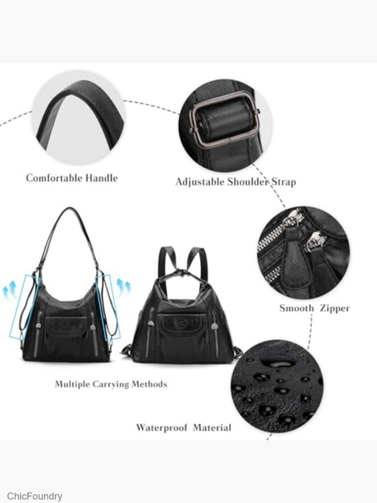 PU Leather Large Capacity Tote Bag with Shoulder Strap Backpack main image 4